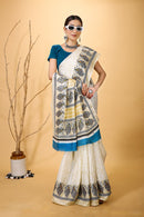 Bela - Blue White Art Silk Printed Saree