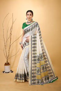 Bela - Green White Art Silk Printed Saree