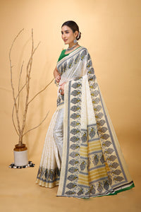 Bela - Green White Art Silk Printed Saree