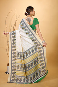 Bela - Green White Art Silk Printed Saree