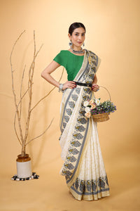 Bela - Green White Art Silk Printed Saree