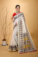 Bela - Red White Art Silk Printed Saree