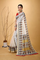 Bela - Red White Art Silk Printed Saree