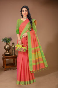 Tarang - Red Olive Cotton Printed Saree