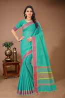 Tarang - Green Red Cotton Printed Saree