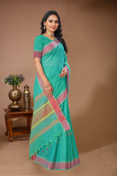 Tarang - Green Red Cotton Printed Saree