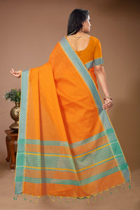 Tarang - Orange Teal Cotton Printed Saree