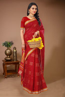 Aparajita - Red Yellow Cotton Printed Saree