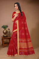 Aparajita - Red Yellow Cotton Printed Saree