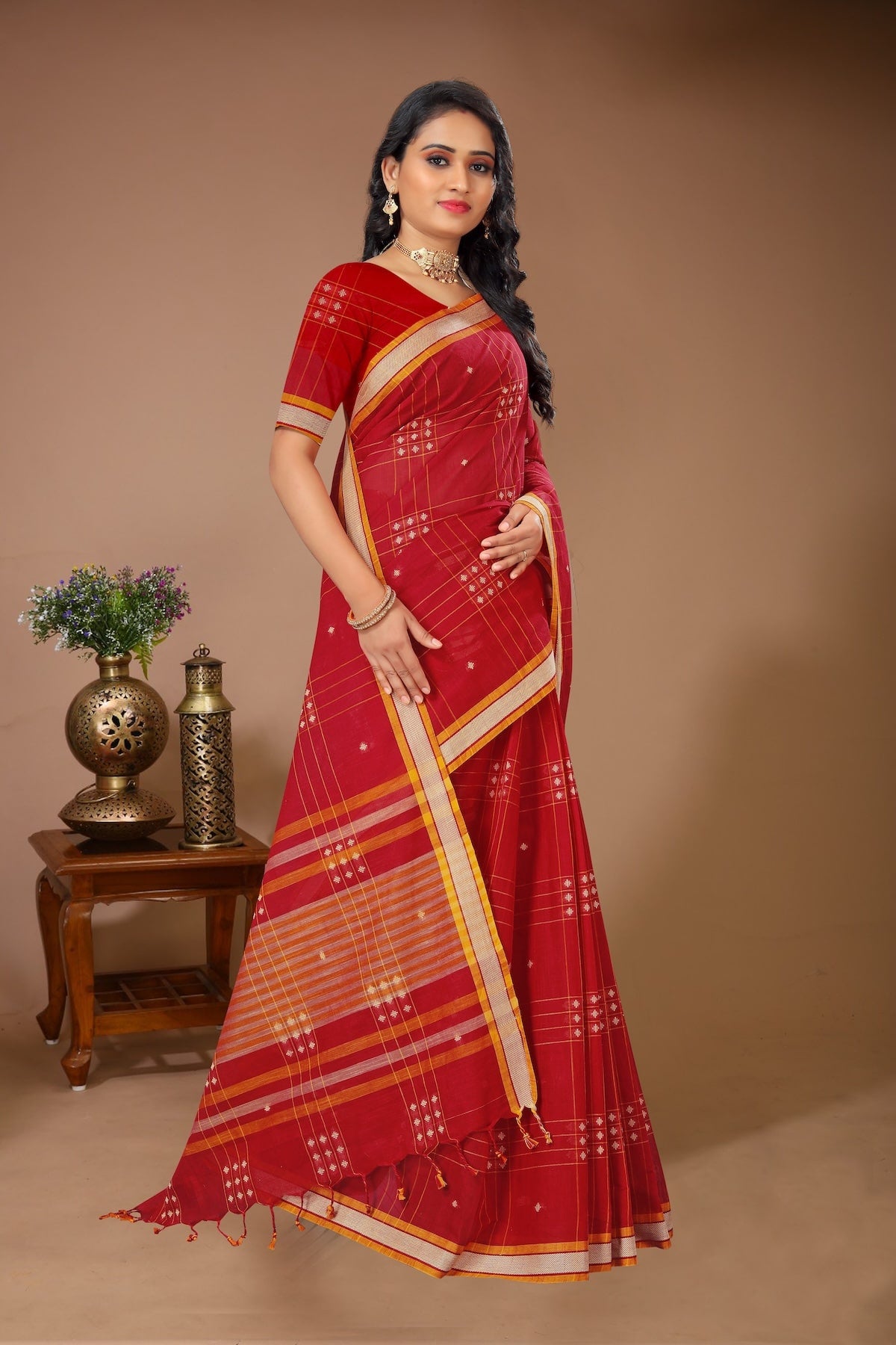 Aparajita - Red Yellow Cotton Printed Saree