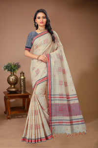 Aparajita - Cream Red Cotton Printed Saree