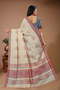 Aparajita - Cream Red Cotton Printed Saree