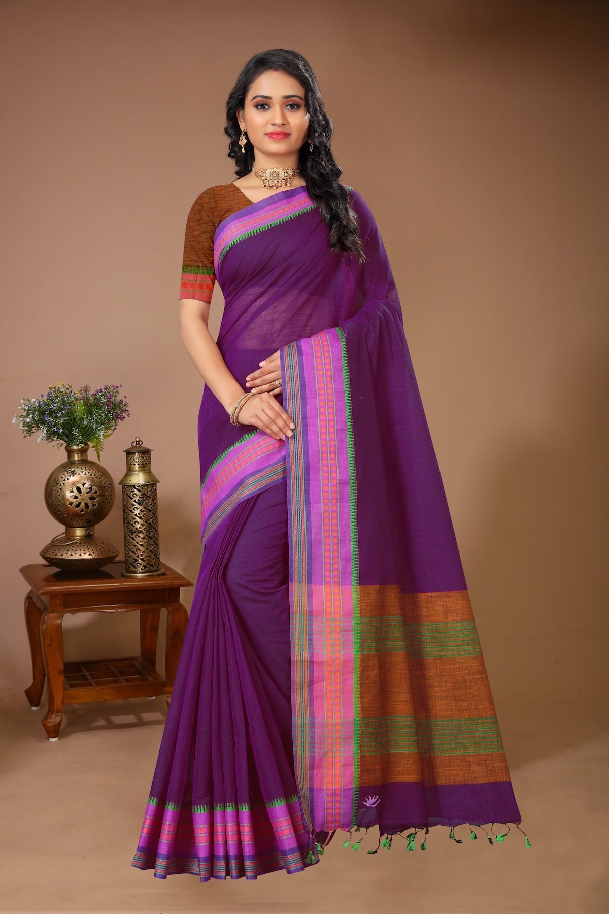 Sahaj - Purple Pink Cotton Printed Saree