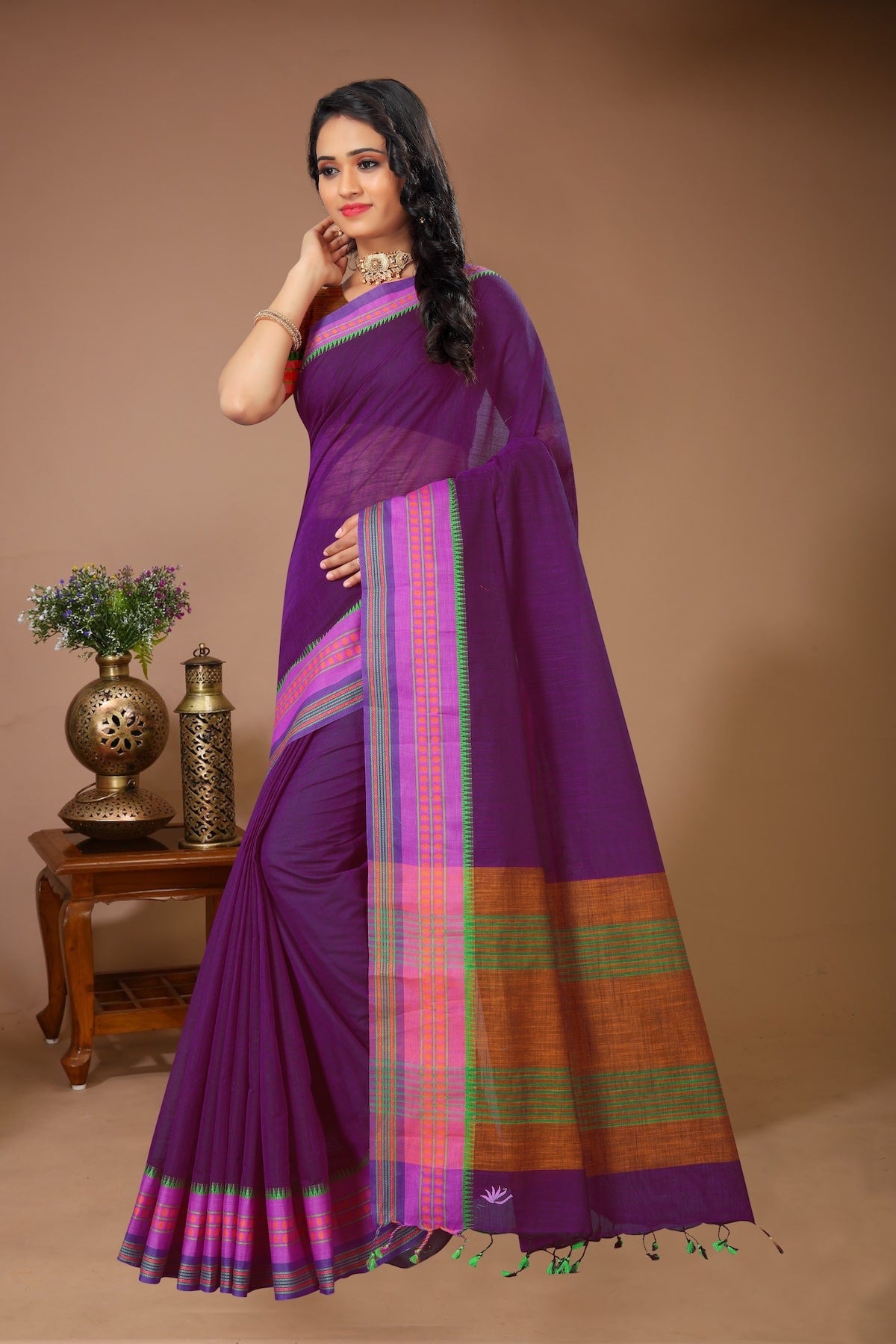 Sahaj - Purple Pink Cotton Printed Saree