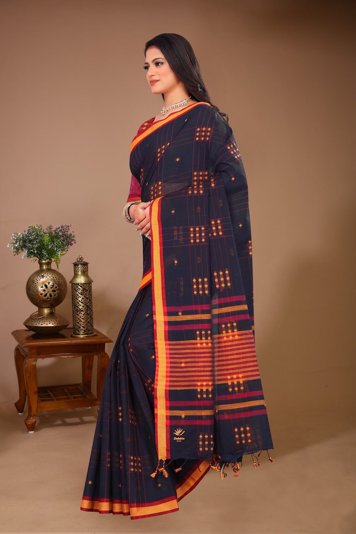 Aparajita - Black Yellow Cotton Printed Saree