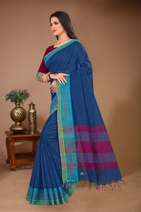 Sahaj - Blue Green Cotton Printed Saree