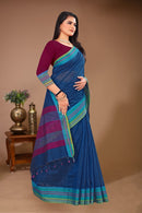 Sahaj - Blue Green Cotton Printed Saree