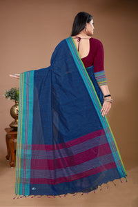 Sahaj - Blue Green Cotton Printed Saree