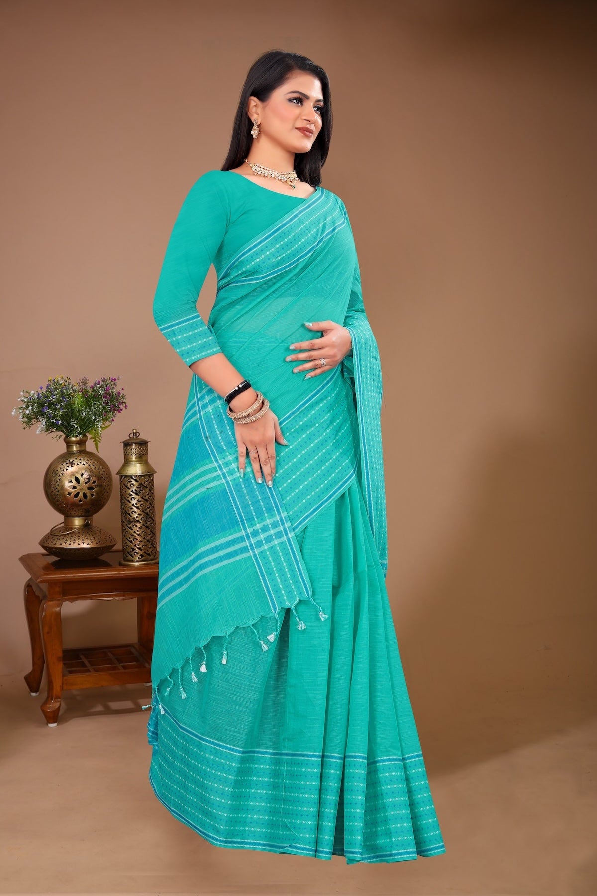 Saahil - Green Cotton Printed Saree