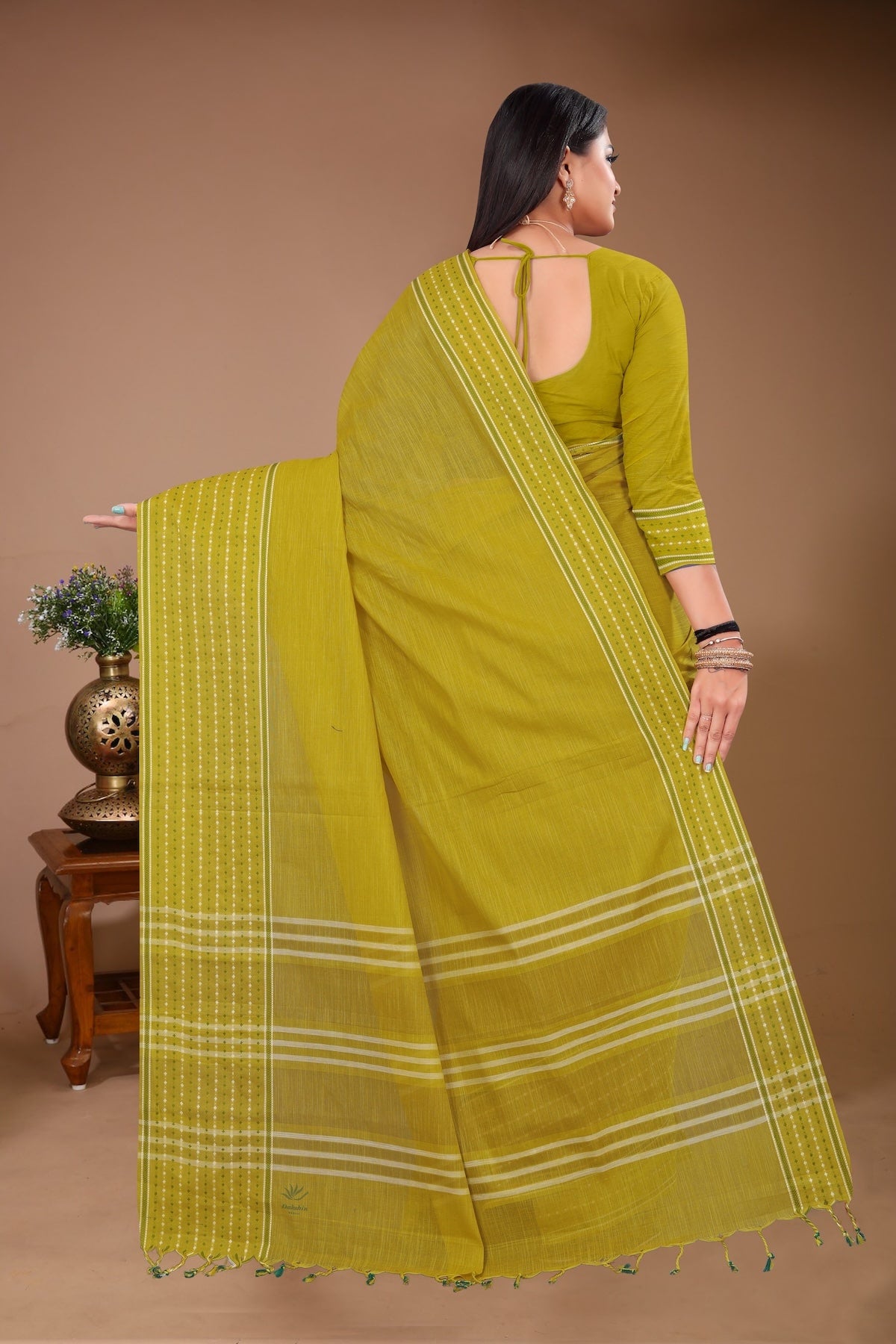 Saahil - Olive Cotton Printed Saree