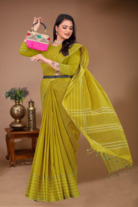 Saahil - Olive Cotton Printed Saree