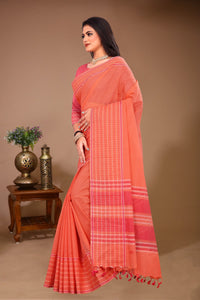 Saahil - Orange Cotton Printed Saree