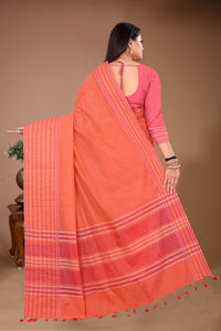 Saahil - Orange Cotton Printed Saree