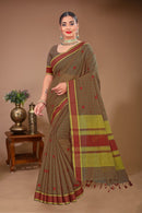 Gulmohar - Brown Red Cotton Printed Saree