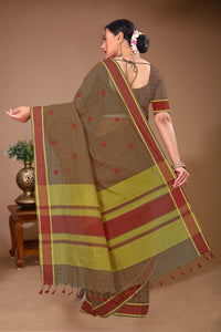 Gulmohar - Brown Red Cotton Printed Saree