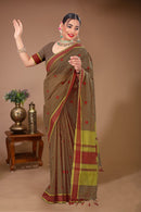 Gulmohar - Brown Red Cotton Printed Saree