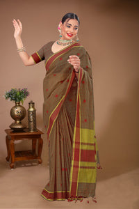 Gulmohar - Brown Red Cotton Printed Saree