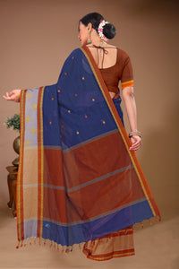 Sargam - Blue Brown Cotton Printed Saree