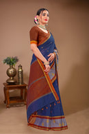 Sargam - Blue Brown Cotton Printed Saree