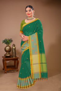 Sargam - Green Yellow Cotton Printed Saree