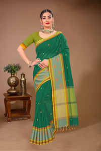 Sargam - Green Yellow Cotton Printed Saree