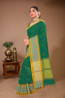 Sargam - Green Yellow Cotton Printed Saree