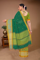 Sargam - Green Yellow Cotton Printed Saree