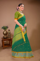 Sargam - Green Yellow Cotton Printed Saree