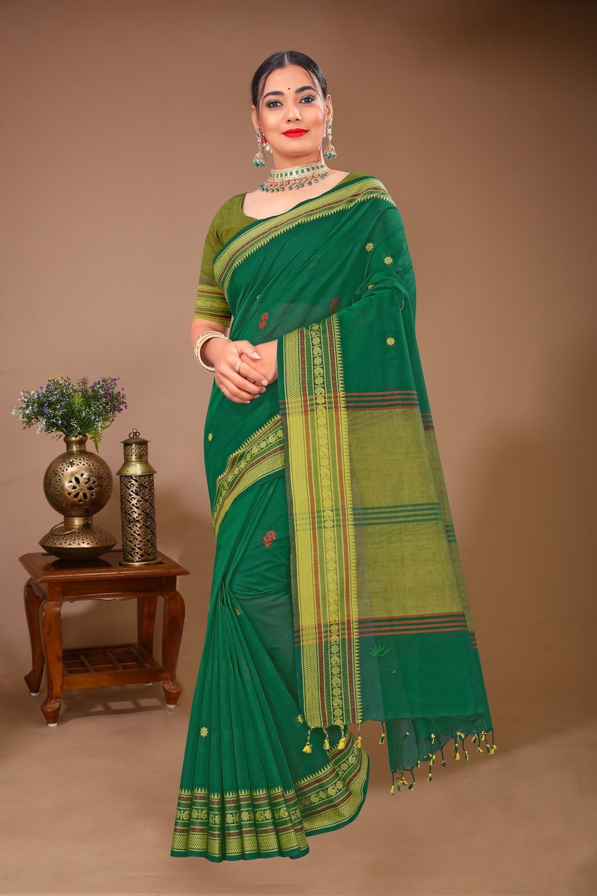 Aparajita - Green Yellow Cotton Printed Saree