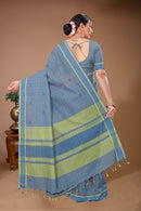 Gulmohar - Grey Green Cotton Printed Saree