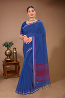 Gulmohar - Blue Purple Cotton Printed Saree