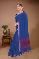 Gulmohar - Blue Purple Cotton Printed Saree