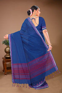 Gulmohar - Blue Purple Cotton Printed Saree