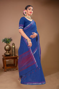 Gulmohar - Blue Purple Cotton Printed Saree