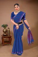 Gulmohar - Blue Purple Cotton Printed Saree