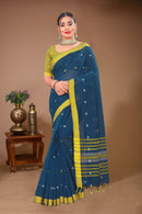 Sargam - Blue Yellow Cotton Printed Saree