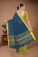 Sargam - Blue Yellow Cotton Printed Saree