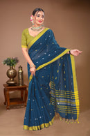 Sargam - Blue Yellow Cotton Printed Saree