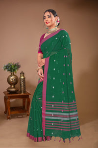 Sargam - Green Purple Cotton Printed Saree