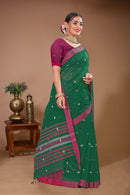 Sargam - Green Purple Cotton Printed Saree